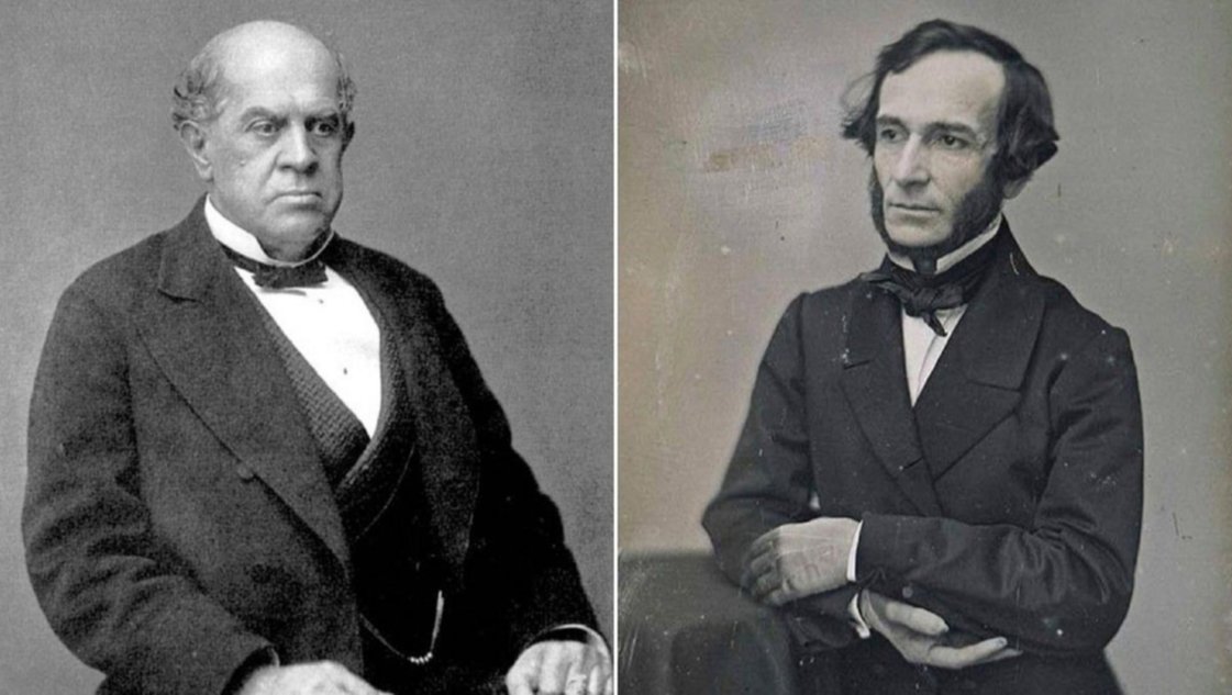 Sarmiento y Alberdi, arquitectos que discuten sobre planos