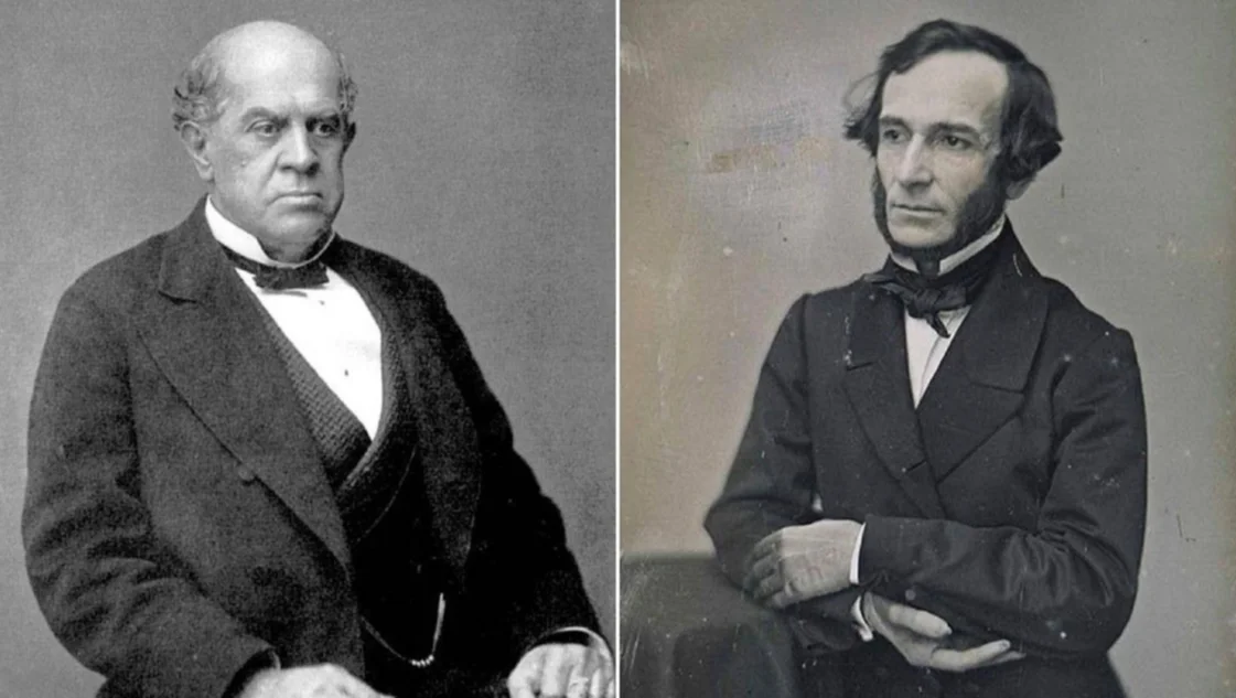Sarmiento y Alberdi, arquitectos que discuten sobre planos