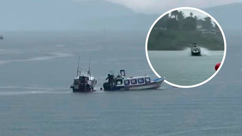Guatemala: un helicóptero cayó al Lago de Atitlán y sus ocupantes se salvaron de milagro